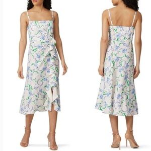 •PRABAL GURANG• Sleeveless Ruffle Midi Dress in Light Pink Floral Print Size 12